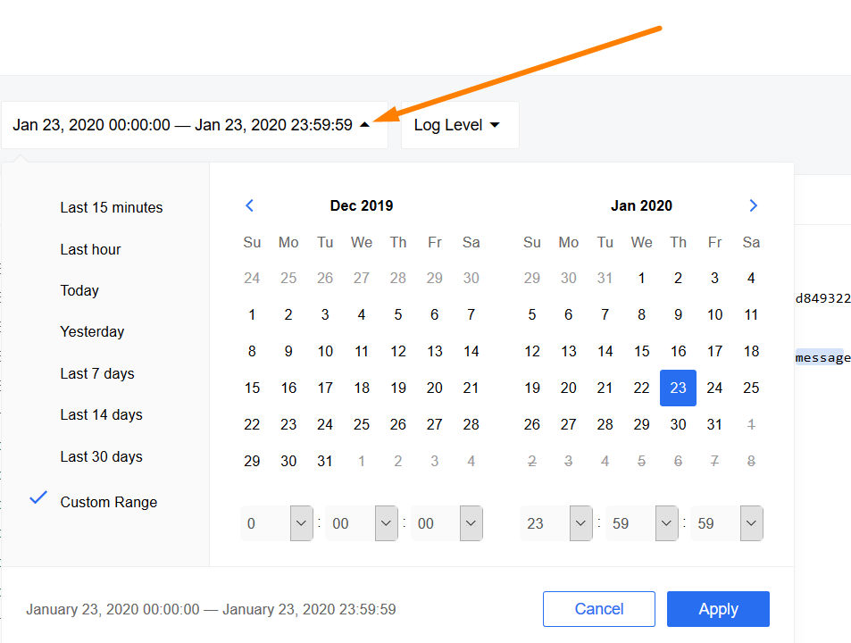 Time interval logs filtering