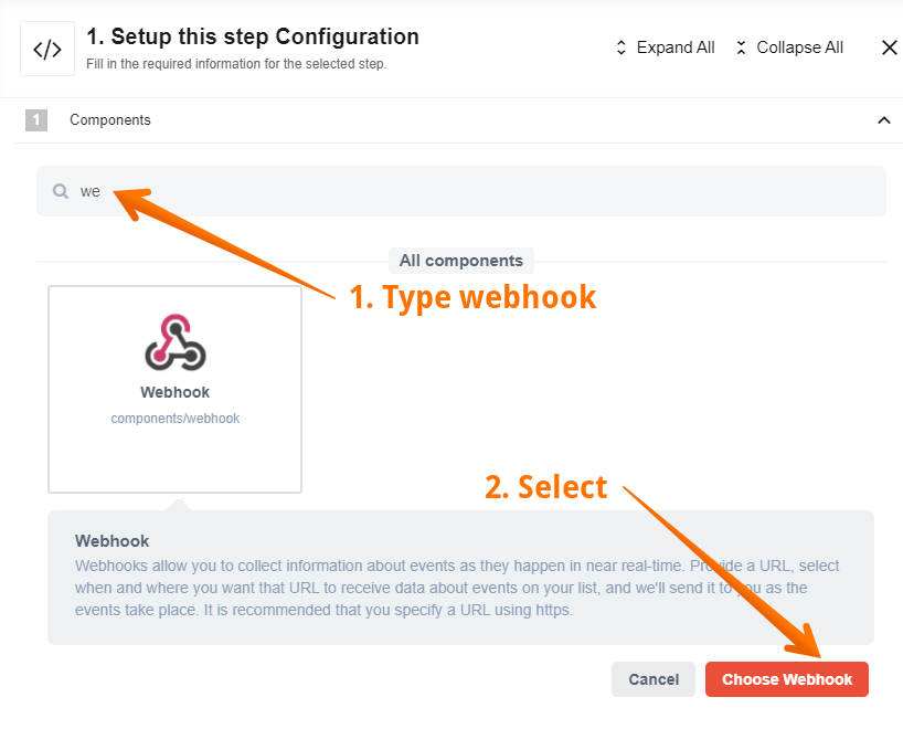 Selecting the webhook component