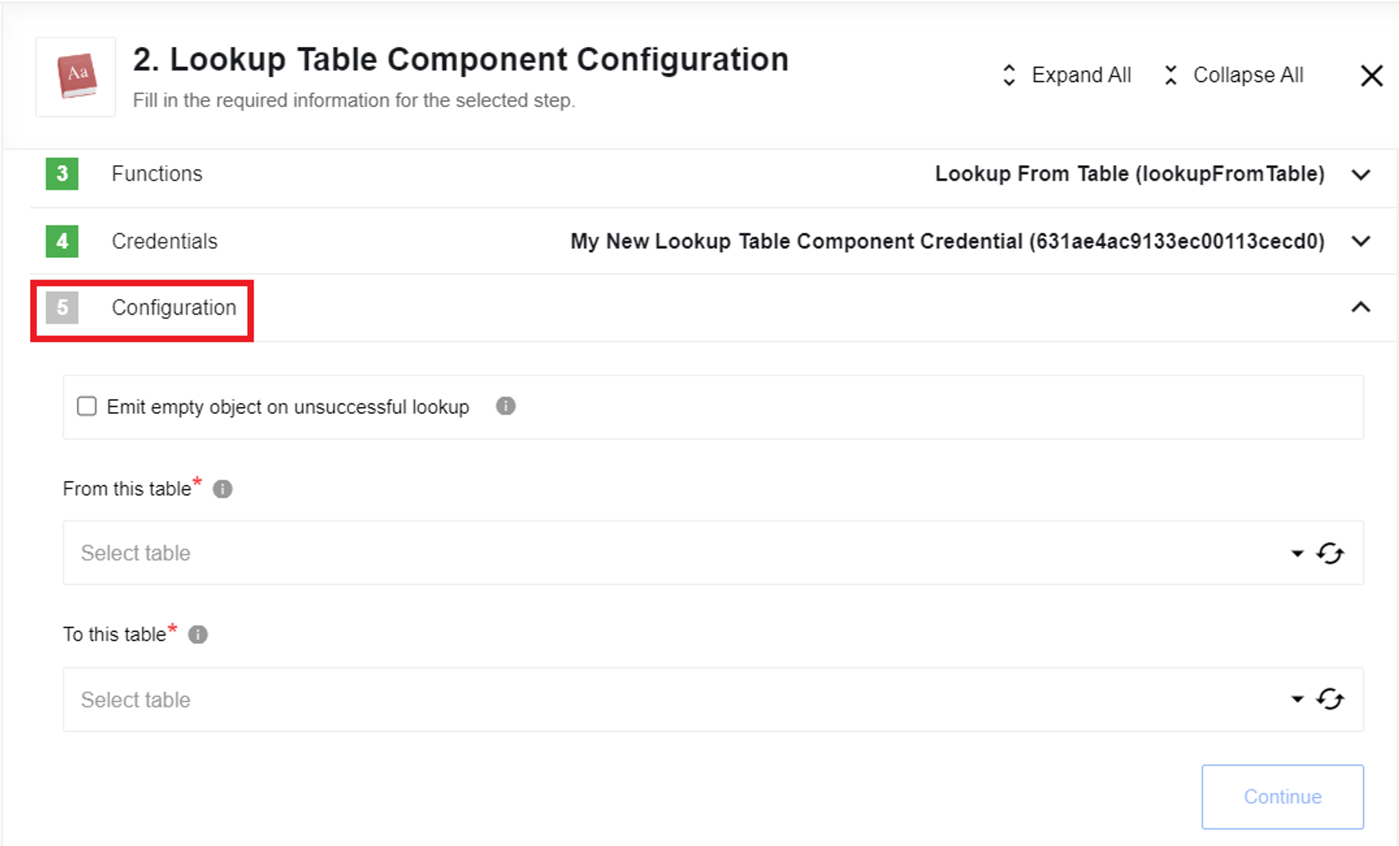 Lookup table configuration